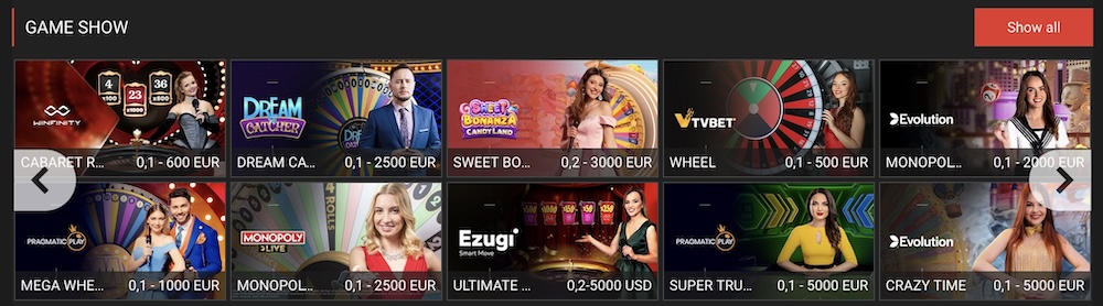 live casino game shows